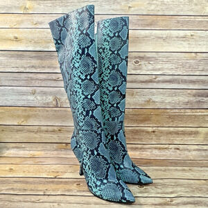 Gianni Bini Womens Aqua Blue Snakeskin Point Toe High Heel Knee High Boots 8M